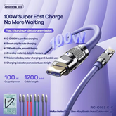 REMAX RC-C055 C-C WEFON SERIES 100W ZINC-ALLOY ELASTIC DATA CABLE WITH LIGHT TYPE C TO TYPE C